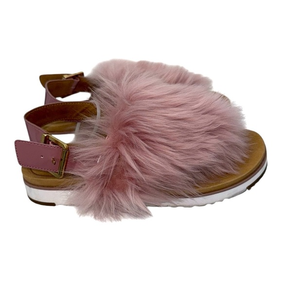 UGG Holly Pink Dawn Luxe Sheepskin Slingback Fuzzy Leather Y2K Platform Slide - Picture 7 of 11